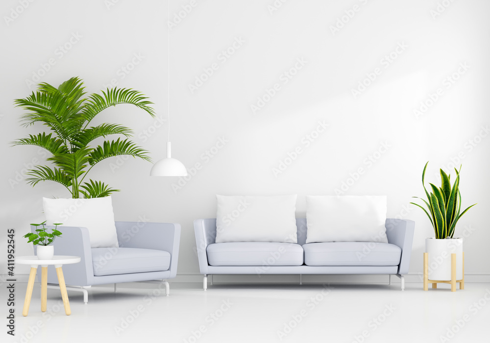 Download Gray Sofa In White Living Room With Free Space For Mockup 3d Rendering Wall Mural Wuttichai