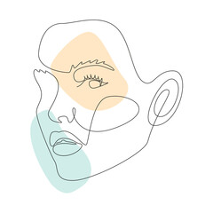Poster - Continuous line drawing of Portrait of a Beautiful Woman's faces with abstact shapes. Minimal style portrait. Vector illustration for t-shirt, slogan design print graphics style