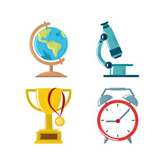 Wall Mural - back to school map microscope trophy clock icons set