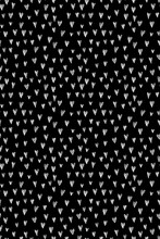 New Seamless Pattern With Cute Doodle Drawn Hearts For Valentines Day. White Hearts On Black Background Endless Vector Design.