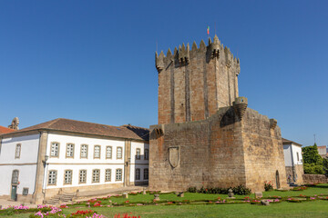 Chaves, Portugal, September 6, 2020: The Tower of Homage, symbol of the powerful Castle of Chaves. Built by Dom Dinis, this castle has had great importance in the Defense military of Northern Portugal