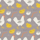 Fototapeta Pokój dzieciecy - Pattern with cute chicken family. Good for textile.