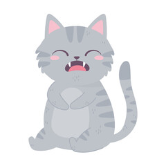 Canvas Print - gray cat sitting cartoon pet white background