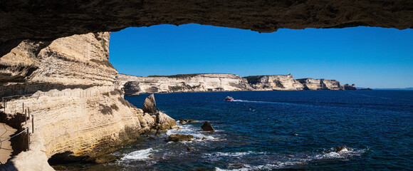 Wall Mural - Chalk cliffs below Village of Bonifacio, Corse, France