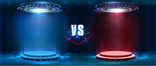 VS, Versus Futuristic Design. Battle Headline Template. Futuristic Abstract Technology Background. Circle Teleport With Sparks On Transparent Background. Sci-fi Concept Design. Modern Tournament.