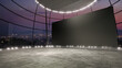 © Maingraph - Angle view, full frame of a virtual stage set with a huge videowall. A 3D rendering VR backdrop ideal for TV shows, keynotes or product presentations