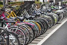 A View Of The Bicycle Parking Lot Around The Station In Japan.