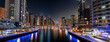 Wide landscape of Dubai Marina by night