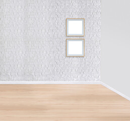 bright empty interior design, stone wall. 3D illustration