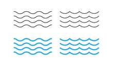Sea Wave Icon Set. Water Logo, Line Ocean Symbol In Vector Flat