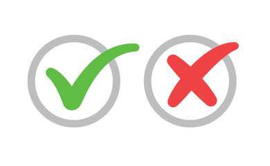 Check mark icons. Green tick and red x. Symbols of approval.