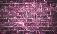 Valentine's Day Pink Bricks Background With Frame Around. Street Urban Pink Background Vintage.