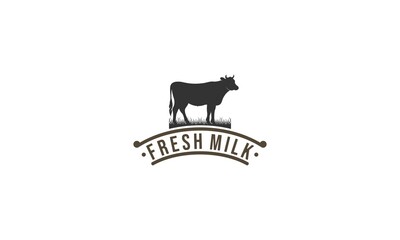 fresh milk logo with healthy cow illustration