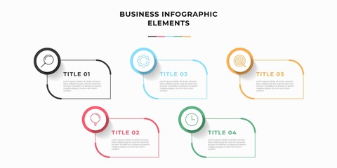 Wall Mural - Presentation business infographic template with 5 options or steps. Modern infographic design template. Creative concept of five stages of business project