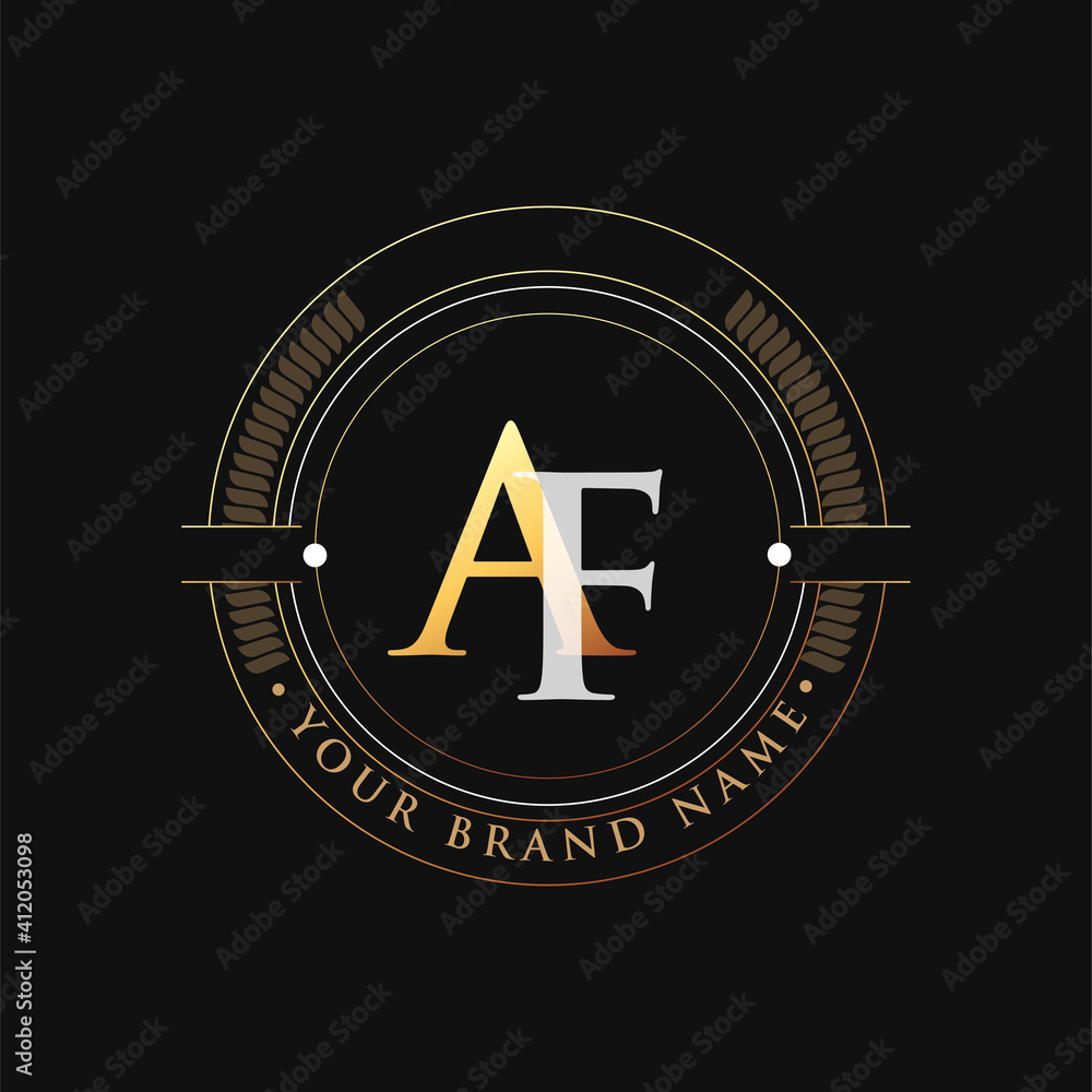initial letter logo AF gold and white color, with stamp and circle ...