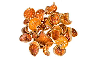 Canvas Print - Pile of dried bael fruit isolated on white background