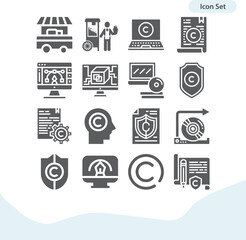 Simple set of proprietary related filled icons.