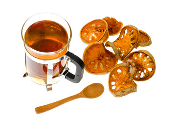 Canvas Print - Cup of dried bael tea. Studio Photo