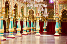 View Of Pillers In Mysore Palace