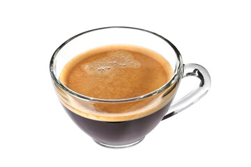 Top view of glass cup of espresso coffee isolated on white background