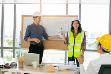 Group of diversity people engineer meeting or discussing work in office or construction. Engineering business concept.