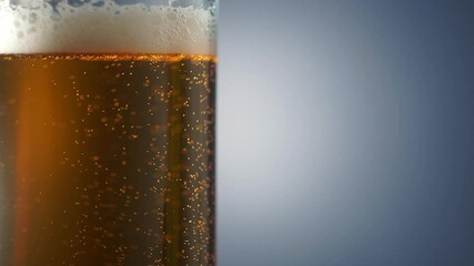 Wall Mural - Cold beer in a glass bottle with dripping condensation drops and air bubbles. Beer background with drops of cold water condensate