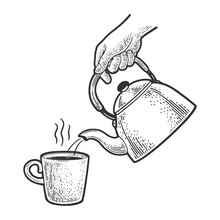 Tea Pour Kettle Sketch Raster Illustration