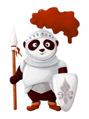 Wall Mural - Panda knight with spear and French lily symbol on shield