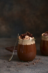 Wall Mural - Delicious chocolate mousse or pudding with whipped cream.