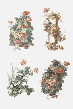 Flower Bouquet In Vase Vector Vintage Illustration Set