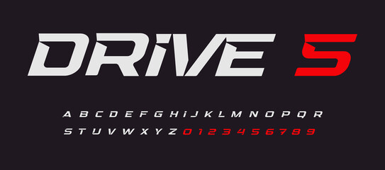 Wall Mural - Drive Italic Alphabet. Car Race Vector Letters in modern Sport style. Stunning font with inside spurs. Type for modern automotive logo, headline, monogram, fast dynamic lettering. Vector typography
