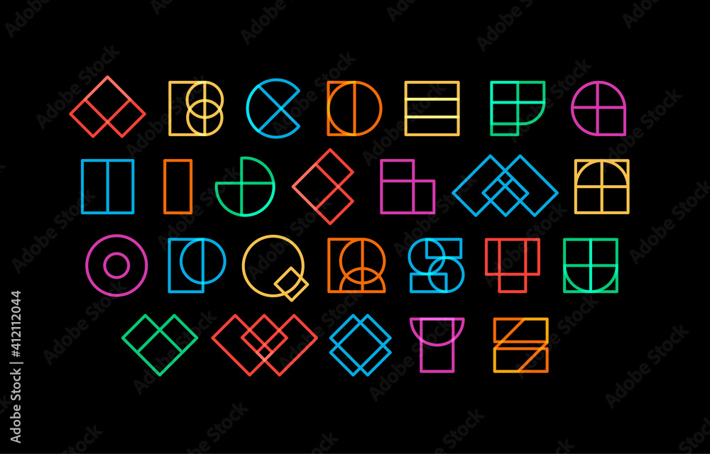 colored letters from geometric shapes, decorative font for fantastic ...