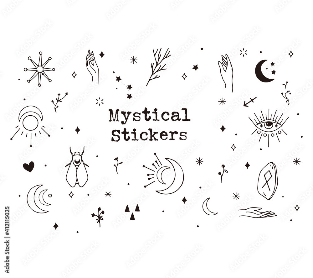 Digital pack containing hand-draw mystical elements. Hand drawn design. Cute Vector illustration design.	 - obrazy, fototapety, plakaty 