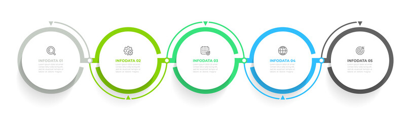 Timeline infographics. Business concept  with 5 steps, number options, circles. Vector template for presentation.