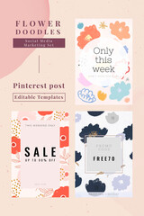 Poster - Flower doodles social media marketing template vector set