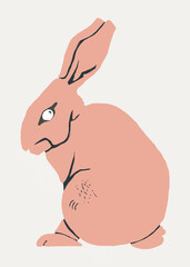 Poster - Vintage linocut peach rabbit vector animal hand drawn