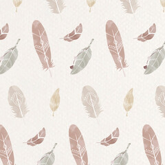 Poster - Feather watercolor vector seamless pattern background