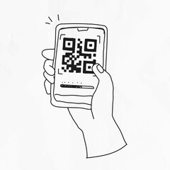 Sticker - QR code vector cashless payment COVID-19 doodle illustration