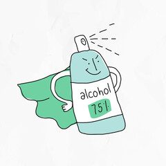 Sticker - 75% alcohol gel vector COVID-19 doodle illustration