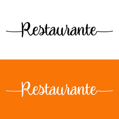 Wall Mural - Logotipo con texto manuscrito Restaurante en español con lineas en fondo naranja y blanco