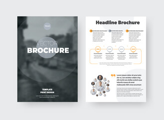 Canvas Print - vector brochure template with gray circle, place for photo, information presentation on white backgr