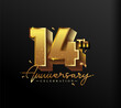 © Vectorideas - 14th Anniversary Logotype with Gold Confetti Isolated on Black Background, Vector Design for Greeting Card and Invitation Card