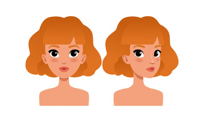 Wall Mural - Cute Redhead Girl, Pretty Young Woman Character Creation Detail, Female Person Avatar Cartoon Vector Illustration