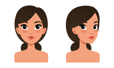 Wall Mural - Cute Brunette Girl, Pretty Young Woman Character Creation Detail, Female Person Avatar Cartoon Vector Illustration