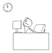© Zdenek Sasek - Bored or tired office worker or businessman watching wall clock wanting to go home, vector cartoon stick figure or character illustration.