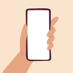 Wall Mural - mockup of a phone with a hand. white display. boho style. in your design