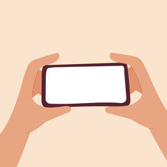 Wall Mural - mockup of a phone with a hand. white display. boho style. in your design