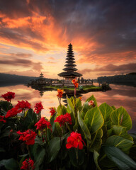 Pura Ulun Danu Bratan, Famous Hindu temple and tourist attraction in Bali, Indonesia. Come in early morning to have beautiful sunrise view