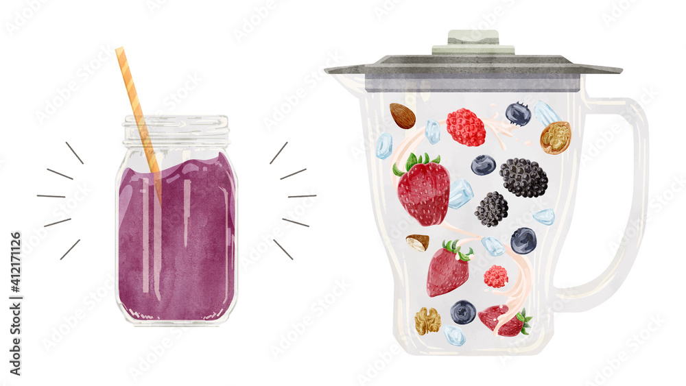 ミックスベリースムージーの材料手描き水彩風イラスト Wall Mural Ko Hamari