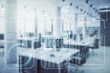 © Pixels Hunter - Multi exposure of abstract statistics data hologram interface on a modern furnished office interior background, computing and analytics concept